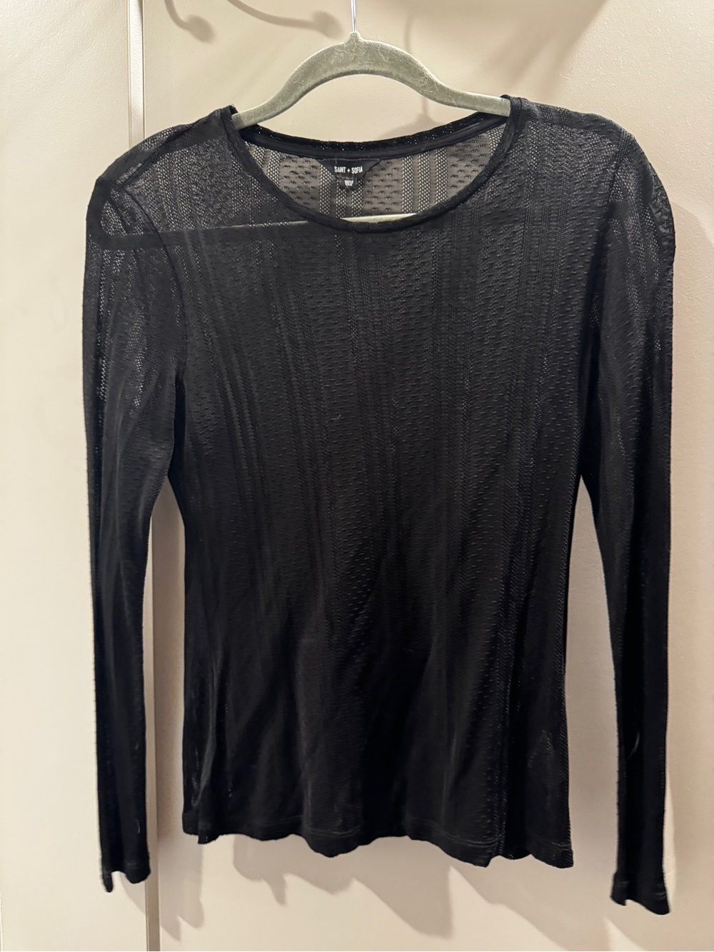 Saint + Sofia Black Sheer Long-Sleeve Crewneck Top